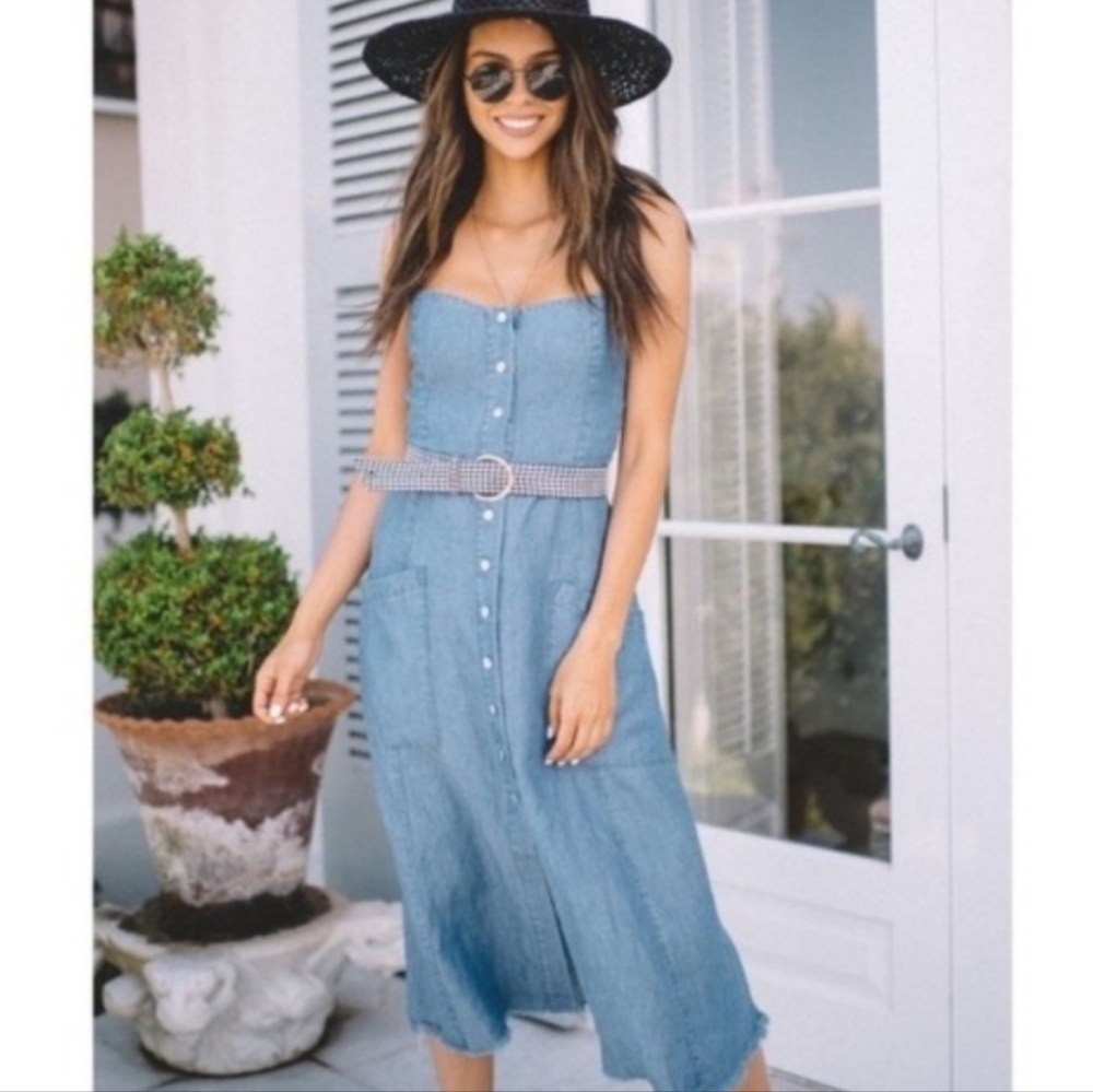 NEW $168 Show Me Your Mumu Positano Midi Denim Dress Chambray Large